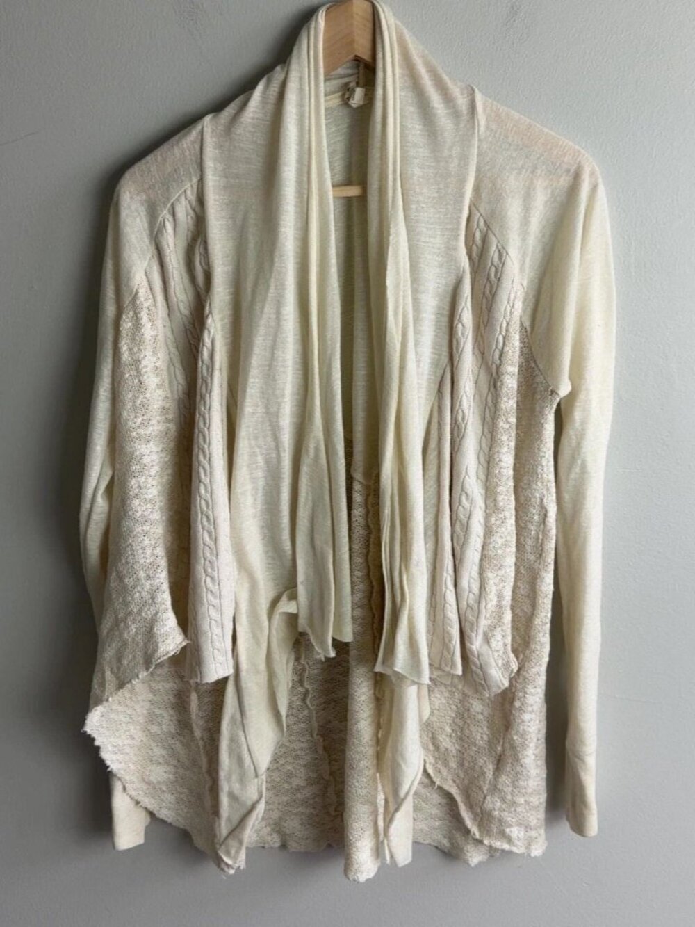 Free People TINY Mixed Media Draped Cardigan Ivory Cream Size Medium Women’s